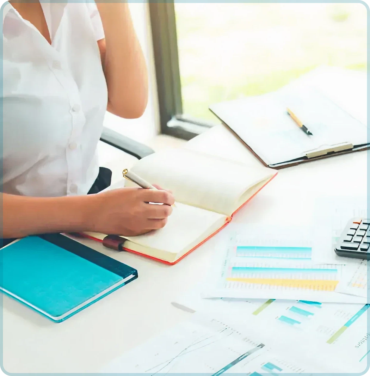 Office worker with open notebook